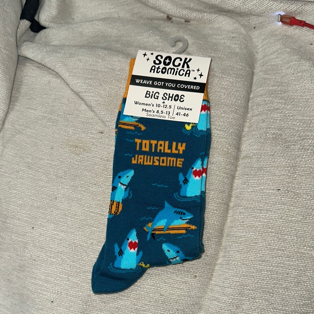 Sock Atomica Shark Socks - Blue orange yellow red black white big shoe size New